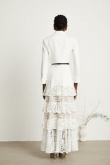 Zélie white lacepanel jacket  skirt matching set