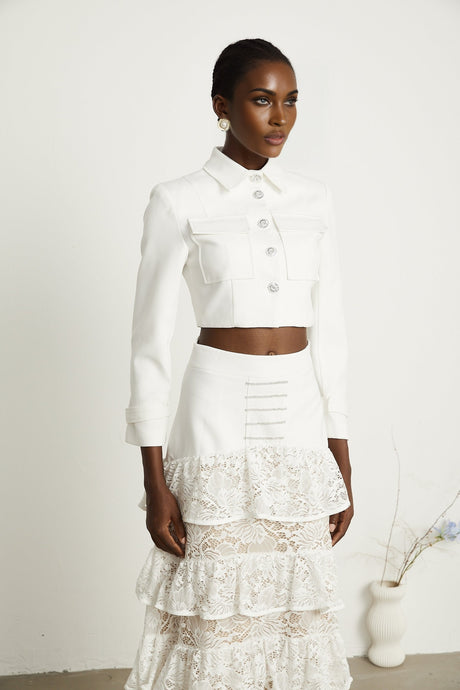 Zélie white lacepanel jacket  skirt matching set