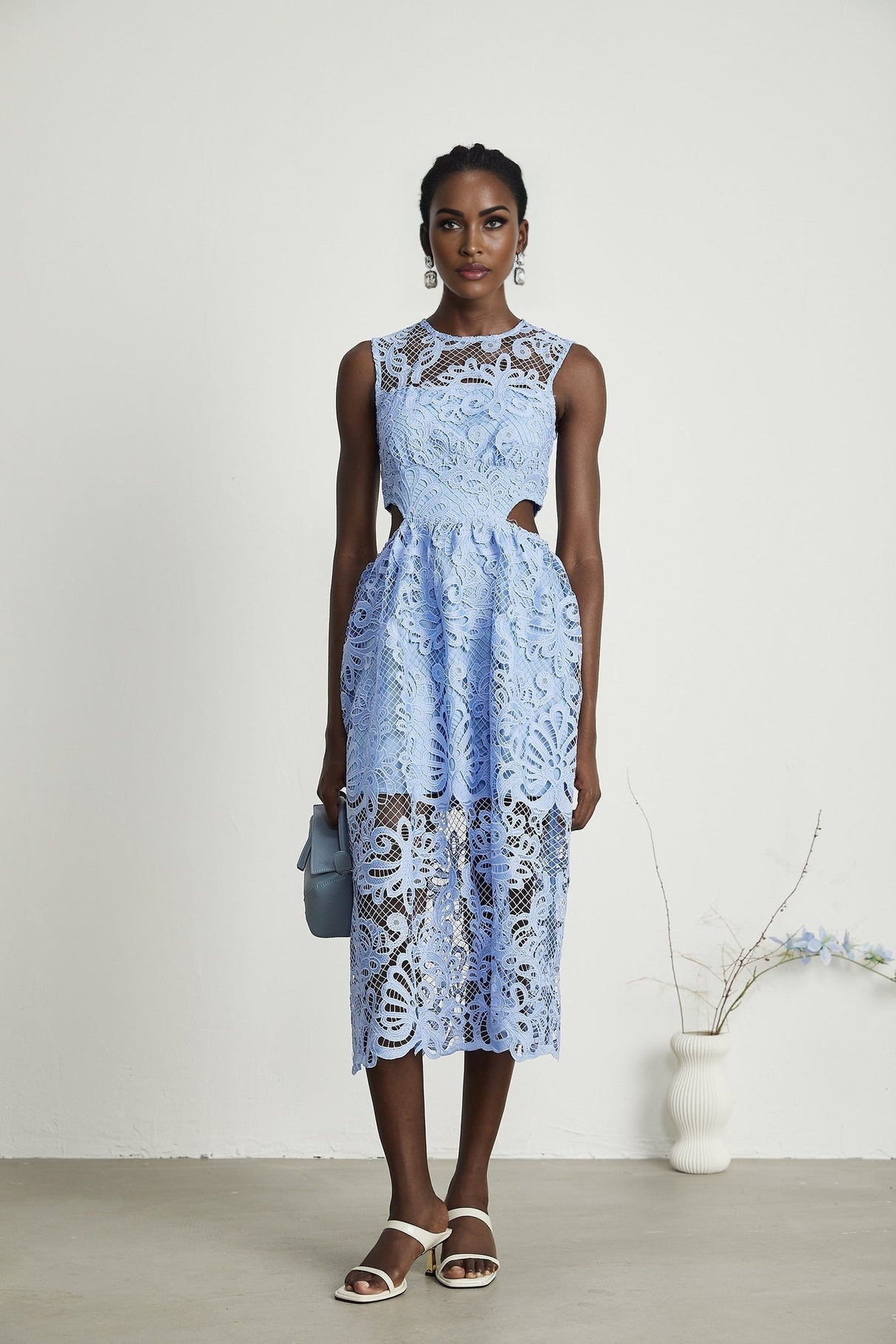 Zoë floralembroidered semisheer midi dress