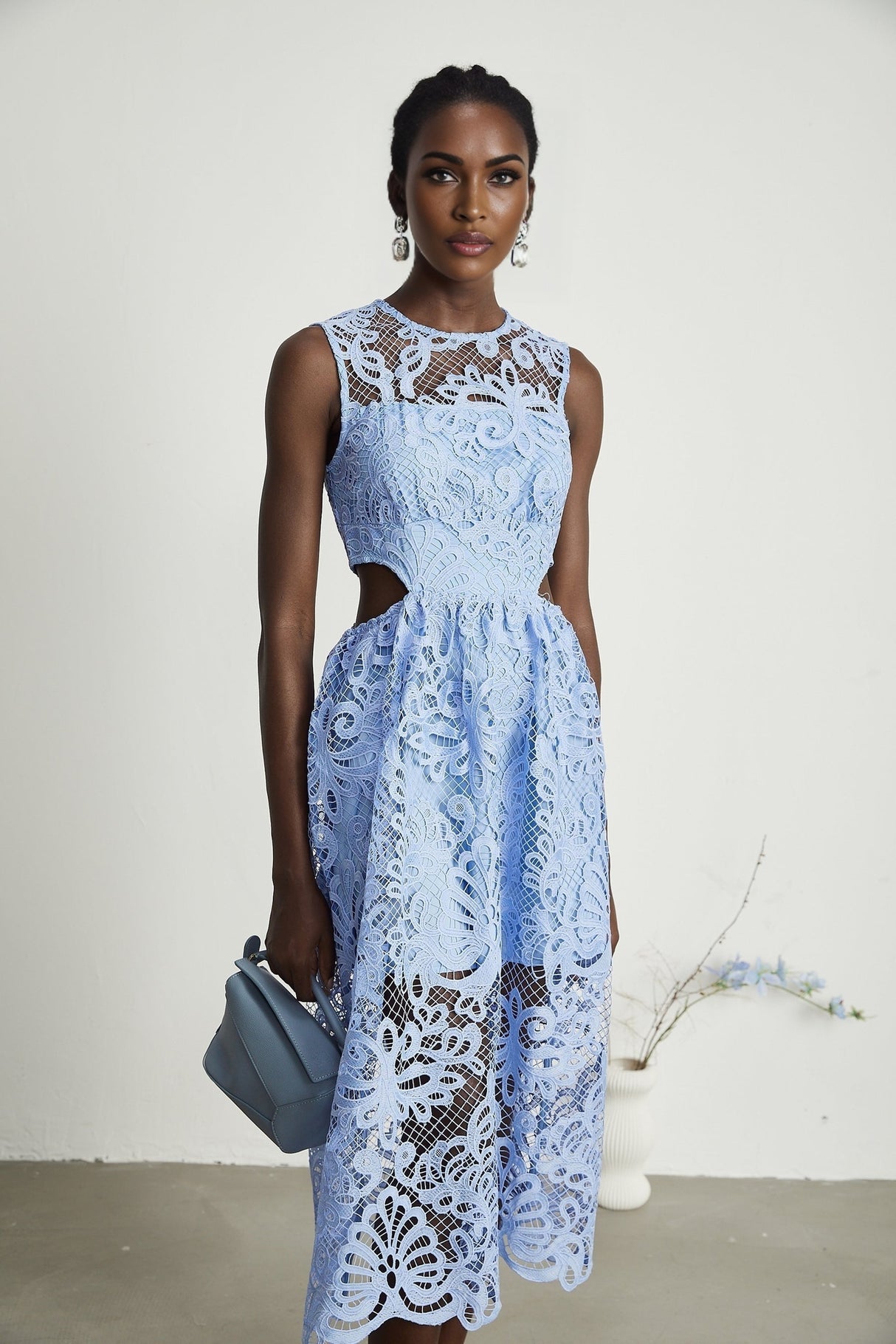 Zoë floralembroidered semisheer midi dress