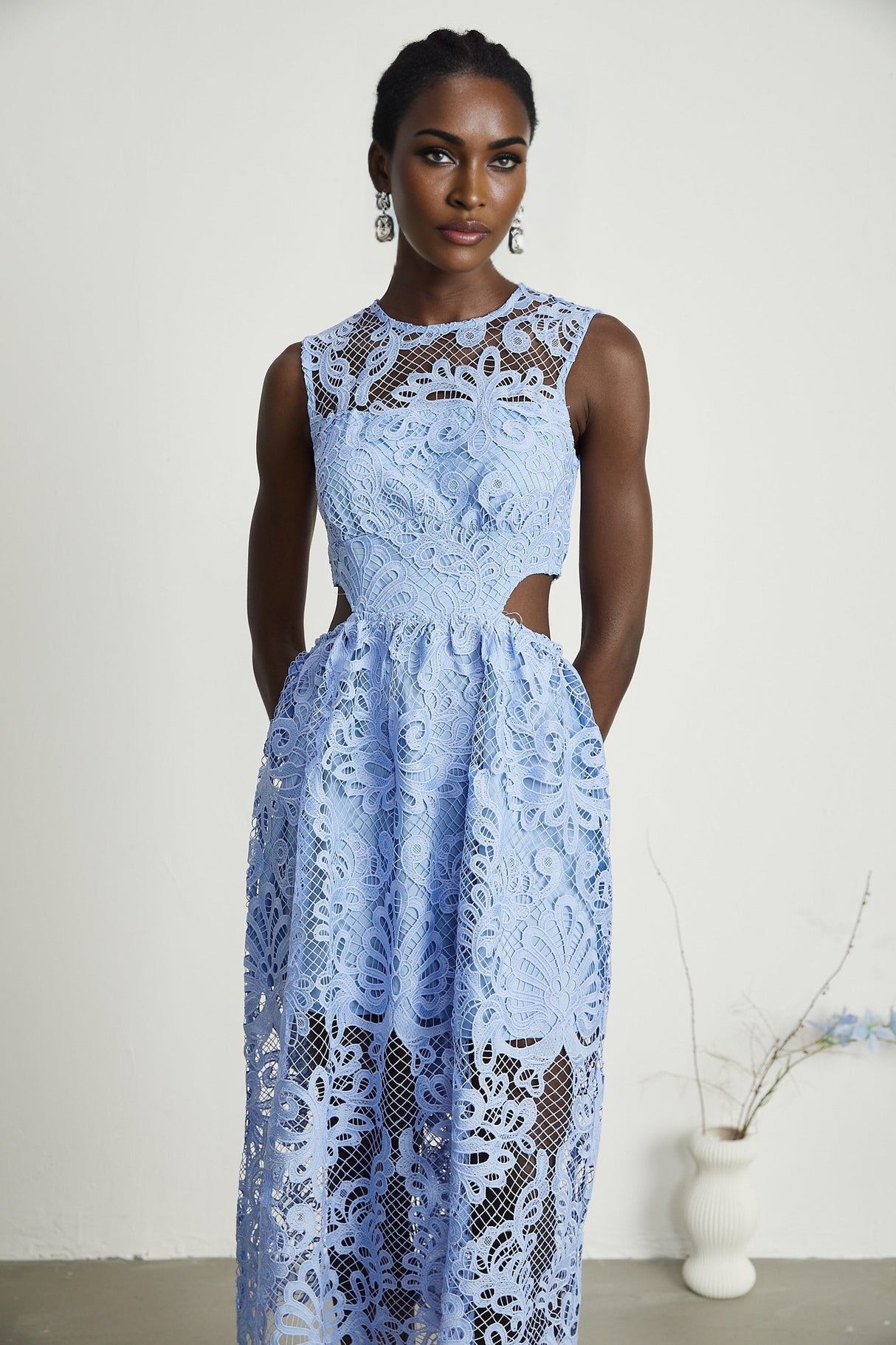 Zoë floralembroidered semisheer midi dress