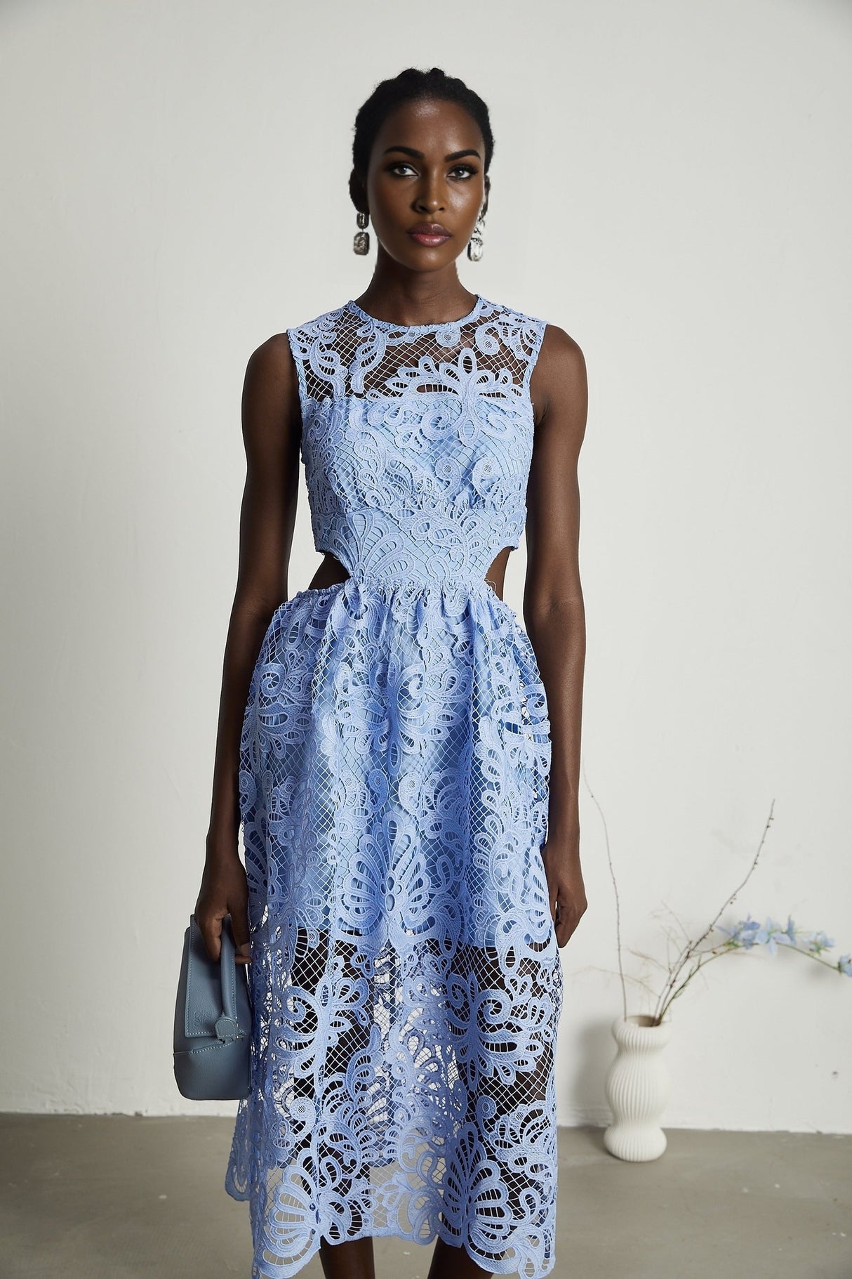 Zoë floralembroidered semisheer midi dress